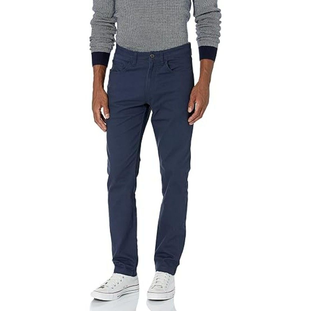 Men's Chino Pants 33W x 32L Navy Cotton Blue 5-Pocket Comfort Stretch